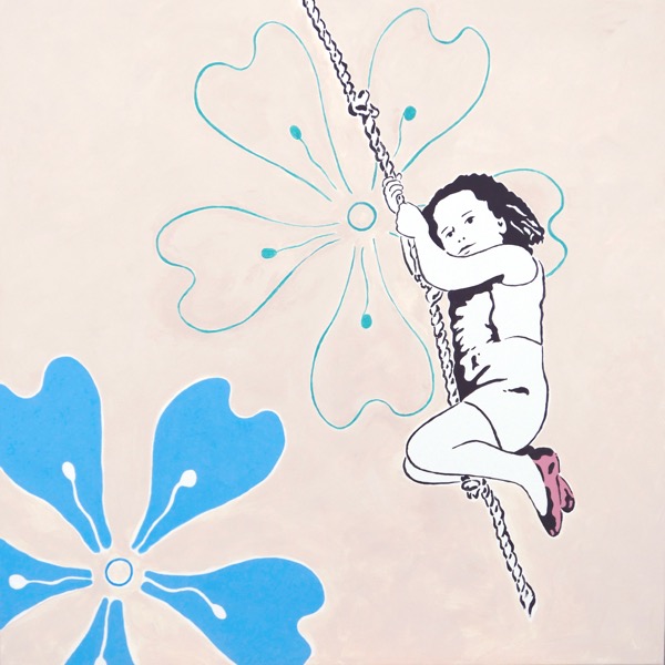 Swinging 1, La Fleur Bleue, Childhood Memories, Reiner Strasser 2017, acrylic on canvas, 80*80 cm.
