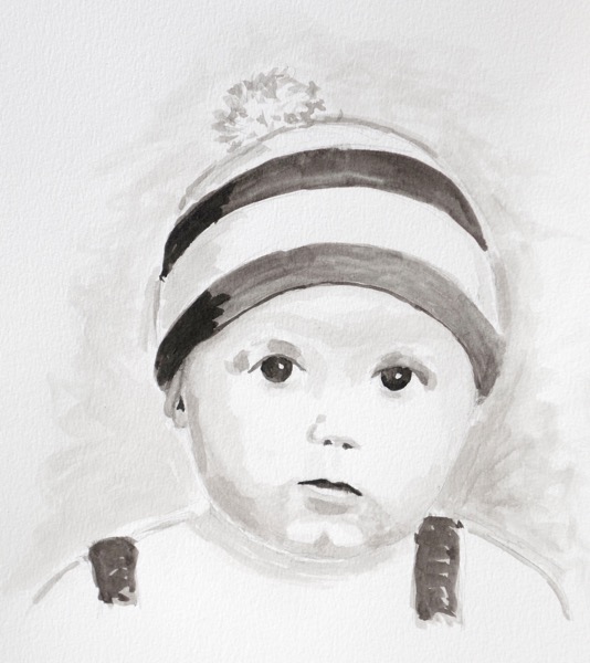 Self as a Child, Childhood Memories, Reiner Strasser 2015, brush drawing, ink on paper, 29,7*42 cm.